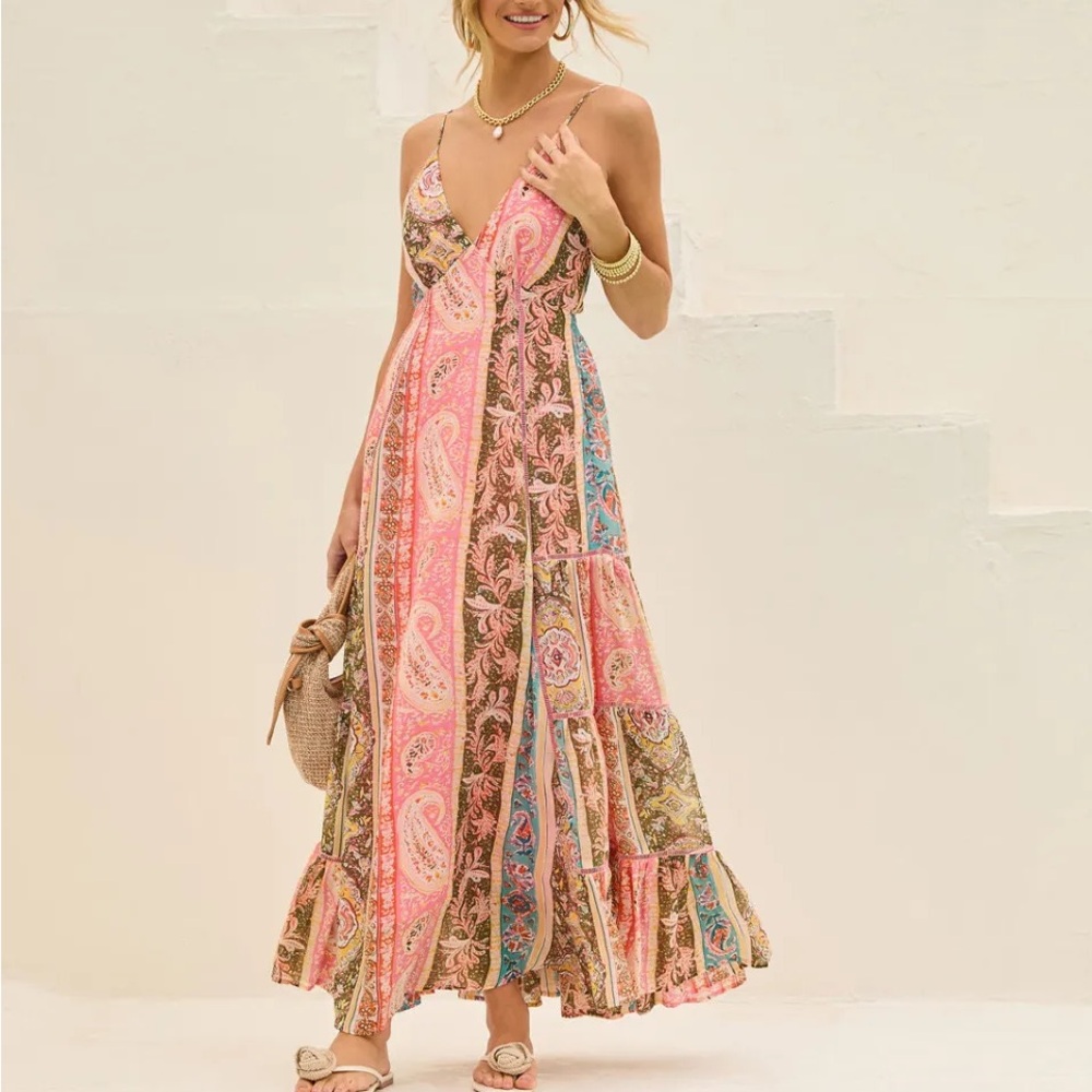Vici Bohemian Paisley Maxi Dress - Pink, Brown, and Blue